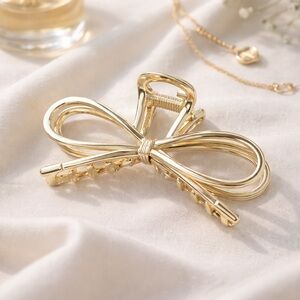 Gold metallic bow hair claw clip-elegant French style hair accessory